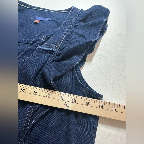 Pilcro Denim Cap Ruffle Sleeve Button Dress Midi Size 6 EUC Pockets Anthro - Picture 3 of 8